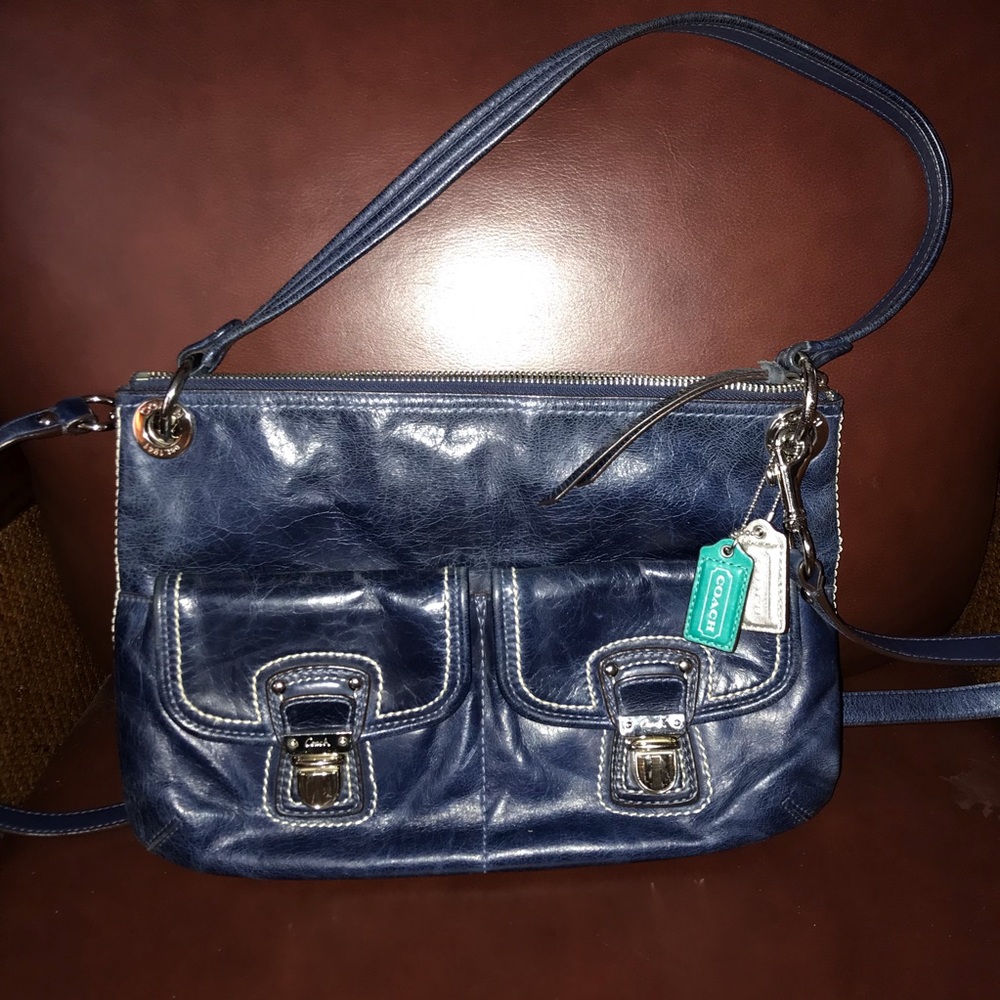 Coach Blue Distressed Leather Crossbody Bag Vintage